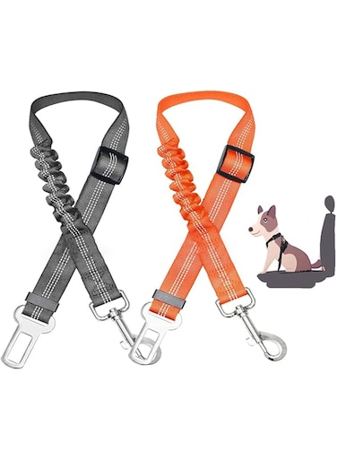 DKDDSSS 2 Pack Dog Seat Belt for Car Adjustable Reflective, Pet Dog Car Safety Harness Strong Durable, Dog Car Harness with Elastic Nylon Bungee Buffer, Car Travel Accessories for Dogs Easy to Use