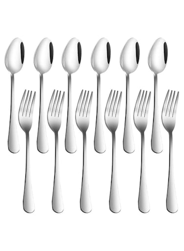 12-Piece Set of Heavy-Duty Stainless Steel Dinner Forks 8 Inches and Spoons 7 Inches Cutlery Set