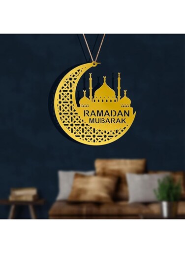 COAOD 20&times;20cm Ramadan Decorations,Acrylic Eid Mubarak Decorations for Home with Rope And Hook,Ramadan Mubarak Hanging Decoration Eid Ornaments for Islamic Muslim Party (Gold)