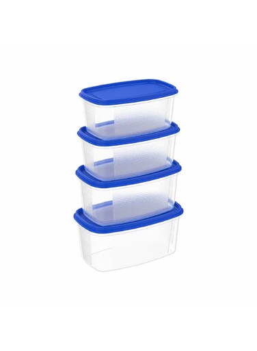 Food Storage Pack Of 4- 750 ml, 1.5L, 2.5L &amp; 4L Oval Containers Blue