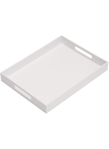 KEVLANG Glossy White Acrylic Serving Tray, 12x16Inch, Sturdy Kitchen Countertop Organizer, Decorative Vanity Table Tray, Ottoman Tray, 3/16 inch Thickness