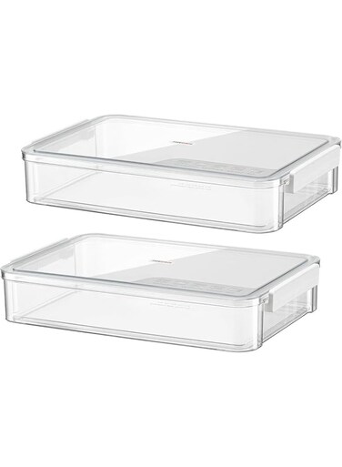 Tazweeq 2 Pack Clear Plastic Stackable Storage Box, Stackable Clear Photo Organizer for Art and Craft Supplies, A4 Paper, Office Files, Stationery