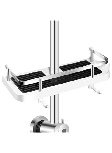 Linkidea Direct Shower Caddy Shelf for Slide Bar, Bathroom Shower Rack Organizer Sponge Soap Holder for Shampoo Soap, with Stainless Steel Guardrail, Adjustable Shower Shelves with Hanging Hook