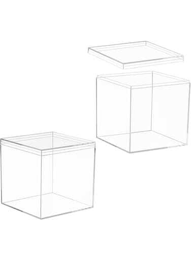SYOSI 2 Pcs Large Acrylic Box With Lid Easter Candy Acrylic Boxes Clear Square Cube Jewelry Storage Box Home &amp; Office Plastic Containers Weddings, Party Gift, Treats, Candies &amp; Accessories (5.9In)