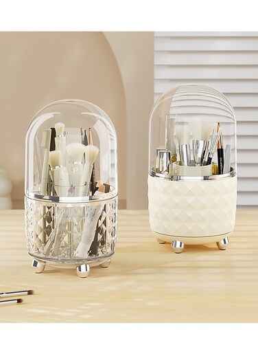 Milky white 360&deg; rotating storage box, high-end, large-capacity makeup brush dust-proof storage box, desk desk storage pen holder
