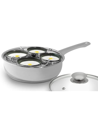 Angju 4 Cups Egg Poacher Pan - Stainless Steel Poached Egg Cooker &acirc;&euro;&ldquo; Induction Cooktop Egg Poachers Cookware Set with 4 Nonstick Large Silicone Egg Poacher Cups+free Silicone Spatula