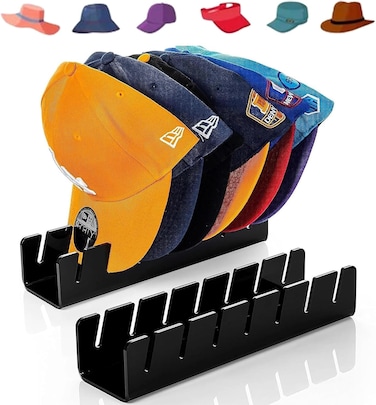 VBNZBK Pack of 2 Acrylic Cap Holders - Hat Stand for Baseball Caps, Organizes Up to 14 Caps (Black)