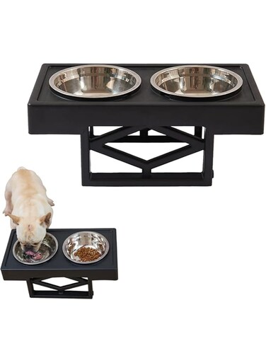 PETPASS Elevated Pet Feeder with Adjustable 3 Heights and Detachable Stainless Bowls