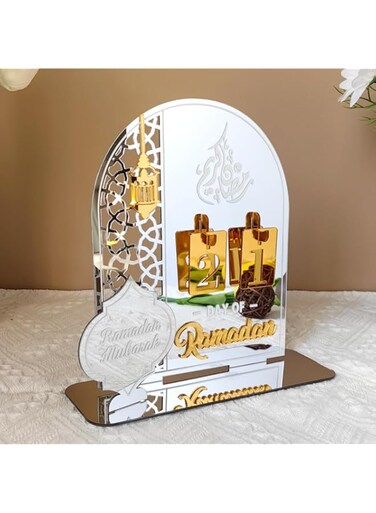 Party with Emma Ramadan Advent Calendar Wooden Countdown Days 30 Days Home Decorations DIY Eid Decorations for Ramadan Parties Ramadan Gifts for Kids Craft Decorations (Silver)