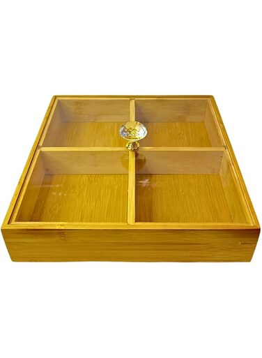 ECVV Bamboo food Dried fruit Candy Nuts packaging box with 4 compartments transparent lid Packaging Storage Display Boxes Snack Nut Box