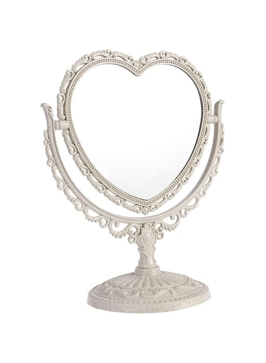 ELECDON Love Double Sided Makeup Mirror, Simple and Lovely Desktop Desktop Cosmetic Mirror Plastic Double Sided Rotatable Dresser Mirror Lightweight Mirror Bathroom Bedroom Mirror (1 Pack, Beige)