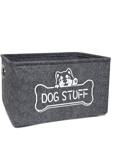 Joyzzz Basket for Dog Toy, Dog Toy Box Felt Pet Storage Basket with Metal Handles, Collapsible Dirt-Resistant Woven Living Room Organizer Bins, Storage Basket for Organizing Pet Toys and Accessories