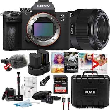 Sony a7 III Full-Frame Mirrorless Camera With 28-70mm Lens Bundle With Lens, Microphone, Memory Card, Case, Cable, Accessory Kit, Battery (2-Pack) And Dual Charger, And Art Suite V.3.0 (9 Items)