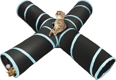 Tanoy Cat Tunnel Pet Toy Tunnel 4 Way Collapsible Cat Tube Crinkle Pop Up Tunnel Set Pet Toys