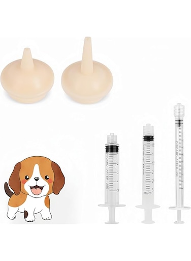 KUTONTECH Pet Feeder Set for Kitten and Puppy - Silicone Feeding Nipple and Syringes Included - Newborn Small Animals Milk Bottles - 2 Silicone Nipples and 3 Syringes for Easy Feeding.