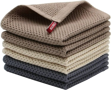 MahMir 100% Cotton Waffle Weave Kitchen Dish Cloths, Waffle Tea Towels Ultra Soft Absorbent Quick Drying Dish Towels, 34x34 CM, 4-Pack, (Mixed Color)