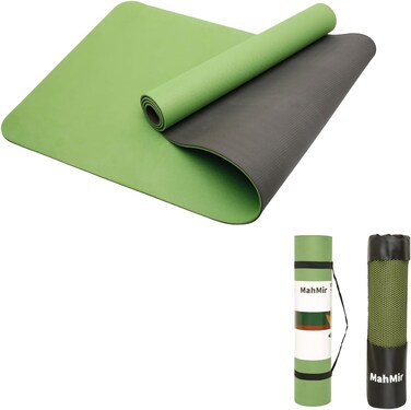 MahMir Yoga Mat Anti-Slip Exercise Mat with Carrying Bag Fitness Mat for Pilates 183CM*61CM*6MM Thickness for Woman Man Beginners Dark (Green + Black)