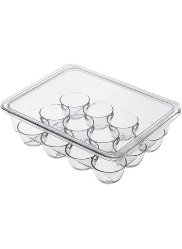Stackable Food Storage Container With Removable Drain Tray &ndash; Acrylic Fridge &amp; Kitchen Organizer With Lid &amp; Built-in Strainer &ndash; Space-Saving Storage for Fridge (Egg Container, Clear)