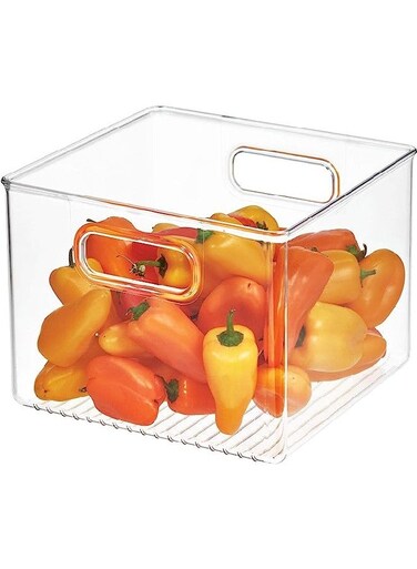Fridge &amp; Pantry Binz Clear Organizer 8x8x6 Inch, Plastic Storage Bin with Handles, Food Storage Container for Refrigerator, Kitchen, Cabinet &amp; Pantry Organization