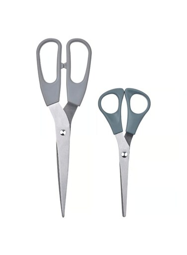 Scissors, Set of 2, Stainless Steel Grey/Grey-Turquoise
