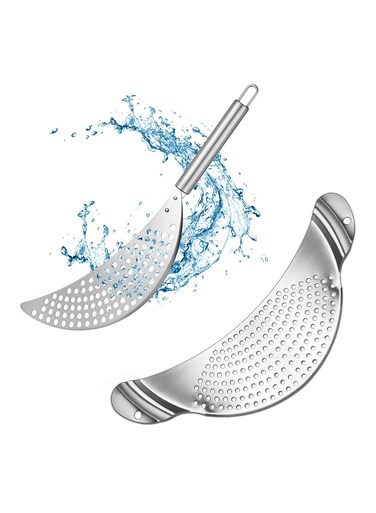 Stainless Steel Pot Strainers with Handles, 33 cm, Crescent-Shaped Colanders, Pack of 2