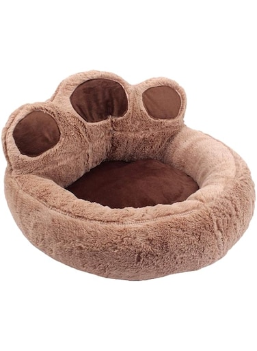 SKEIDO Bear Paw Shape Pet Dog Cat Puppy Bedding Bed Sofa Short Plush Warm Soft Breathable Durable Kennel Brown (40-45CM)