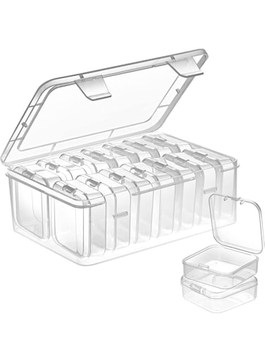 Tazweeq 15 Pcs Small Bead Organizer, Bead Organizer, Plastic Organizer, Mini Clear Bead Organizer, Clear Box with Hinged Lid, Transparent