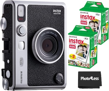 Fujifilm Instax Mini EVO Hybrid Black Instant Camera Bundle with 2X Mini Twin Pack Instant Film