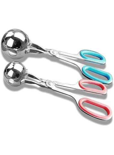 QMOEH Meat Baller, 2 PCS None-Stick Meatball Maker with Detachable Anti-Slip Handles, Stainless Steel Meat Baller Tongs, Cake Pop, Ice Tongs, Cookie Dough Scoop for Kitchen (3.5cm &amp; 4.5cm)