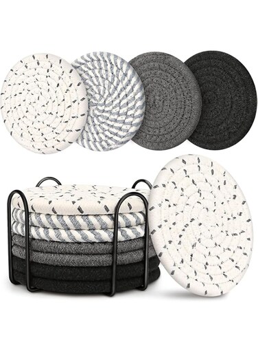 Coasters for Drinks, Coasters for Coffee Table, 8 Pack Coaster, Coasters for Drinks Absorbent, Boho Coasters, Coaster Set 4 - Color Cup Coasters, Coasters for Wooden Table, Living Room Decor (Grey)