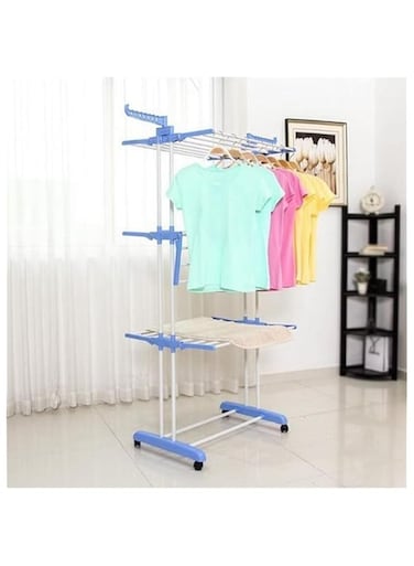 Rewiking 3 Layer Tier Clothes Folding Hanger, Dryer Stand, Rack Powder Coated Tube Indoor Outdoor Laundry