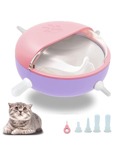 ELECDON Puppy Kitten Feeder, Silicone Puppy Feeder with Nipples, Pet Milk Feeder, Pet Self Feeding Device, 4 Nipples Self Feeding Milk Bowl for Kittens, Puppies, Rabbits, Lamb (Pink)