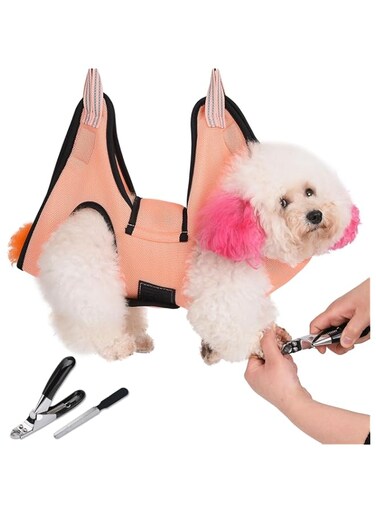JDMYCYCQXF Dog Grooming Hammock Harness, Pet Grooming Sling Tools with Dog Nail Clippers/Trimmer,Nail File (Size:S)