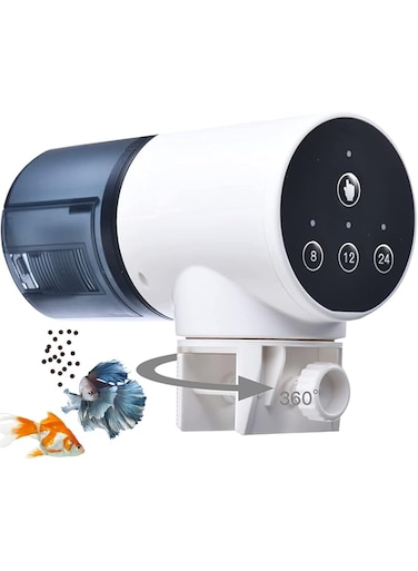 Masroo Aquarium Automatic Fish Feeder: Vacation Timer Feeder for Fish Tank Electric Adjustable Auto Fish Food Dispenser 0.05 Gal &amp; Two Fixed Methods (white)