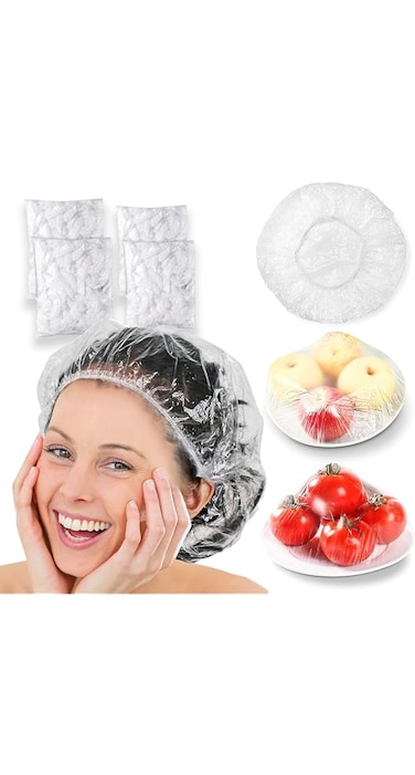 ECO SHINE 100PCS Fresh food Keeping Bags wrap Bowl covers for food storage Waterproof plastic caps Hair Bath Cap Disposable Shower Caps for Women/Men for Restaurant Hotel Salon Plastic Covers