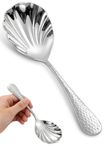 Scalloped Soup Spoon Elegant Shell Utensil Silver Serving Ladle Stainless Steel Vegetable Server Serving Spoons for Dining Events and Catering Services