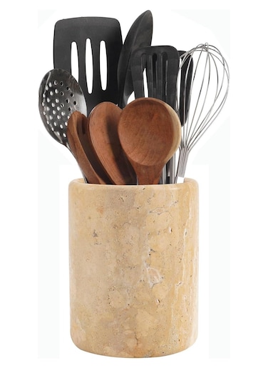 SPESHSTONES Travertine Marble Handmade Kitchen Utensil Holder - Countertop Organizer - 5.5"x6.5" Cutlery Holders &ndash; Home &amp; Kitchen Accessories