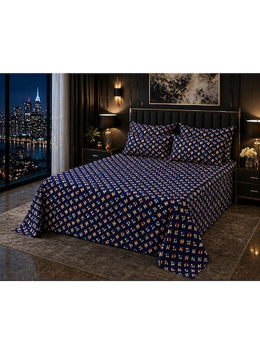 King Size 3PCS Blue Pattern Bedsheet Set 200x220 CM &acirc;&euro;&ldquo; 125 GSM Soft Lightweight Fabric, Elegant Printed Bedding with 2 Pillow Covers