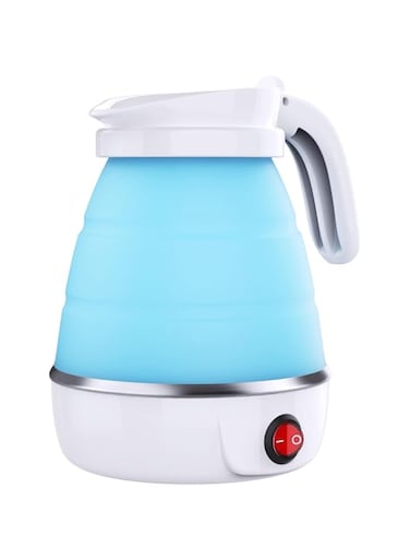 MAGA ZONE Foldable Portable Electric Kettle   Travel Folding Fast Boiling Small Electric Kettle   Food Grade Silicone 110V-220V, 600ML for Travel, Camping, Home &amp; Office Use (Blue)