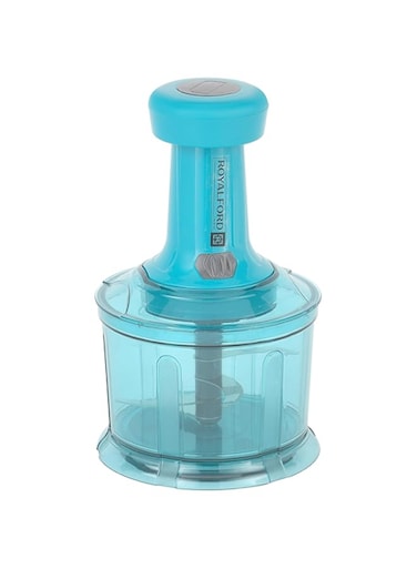 Royalford Push Chopper Compact Chopper with 4 Blades Suitable for Chopping Vegetables and Fruits Quick Manual Stainless Steel Blade Food Grade BPA Free Blue 900ml RF11955