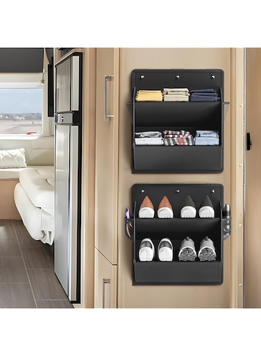 TERRIFI 2 Pack RV Shoe Storage with Sticky Adhesive Tape, Over the Door Shoe Rack, Wall Hanging Shoe Organizer with Large Deep Pockets for Camper, Narrow Space Saving Closet Organizers