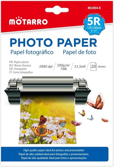 Motarro 240 Sheets Inkjet Photo Paper, Glossy Dye Ink Instant Dry Photographic Paper Suitable for Dye Ink Printers, 5"x 7" 2880dpi 11.5mil 200Gsm 76lb Pack 2