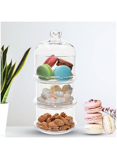 ums 3-Tier Glass Stackable Jar - Clear Apothecary Jars with Lid - Storage Container and Organizer for Food, Candy, Biscuit, Cookie, Kitchen and Bathroom Organizer, Glass Pantry Jars