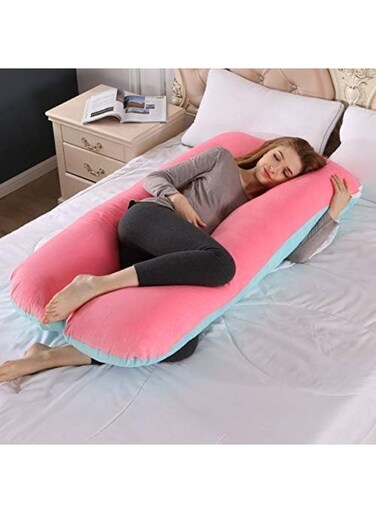 U-Shaped Pregnancy Body Pillow for Pregnant Women   Full Body Maternity Support for Sleeping &amp; Resting 2-Tone Pink &amp; Blue
