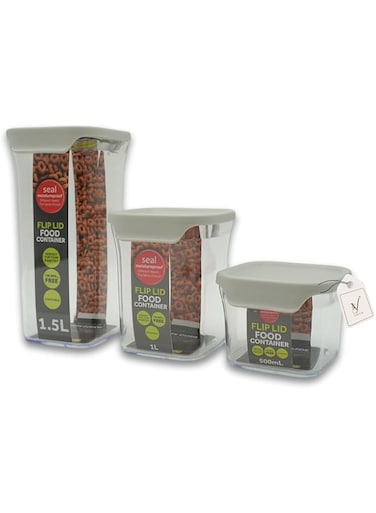 Viewstar 3-Piece Airtight Food Storage Jars with Lids 1500ml,1000ml,500ml, Moisture-Proof, Clear Containers for Kitchen Pantry, Cereal, Snacks, Spices, Pasta Ideal for Organization