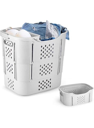Laundry Basket, 3 Layer Kids Laundry Baskets Plastic with Underwear Basket, Foldable Laundry Basket Organizer Dirty Hampers for Bedroom, Bathroom, Dorm