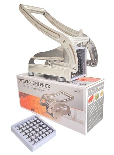 Stainless Steel Potato Chipper And Slicer And Cutter with 2 Interchangeable Blades Silver
