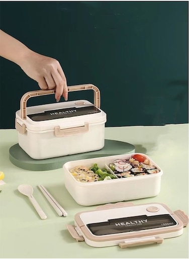 1-Piece 3-Grid Lunch Box Portable Lunch Box For Office And School 21x14.5x7 Centimeter