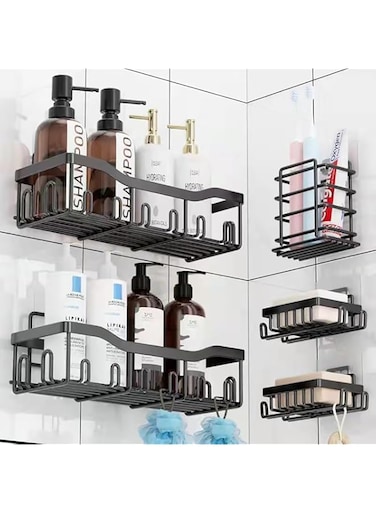 ANTOLE Shower Caddy, Bathroom Shower Organizer 5 Pack, Self Adhesive Shower Shelves, No Drilling, Large Capacity, Rustproof Stainless Steel, Black