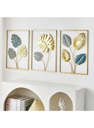 Skade 3 Pieces Metal Minimalist Abstract Wall Art Metal Tree Leaf Line Drawing Wall Decor Single Line Home Hanging Wall Art Wall Sculpture Decor for Kitchen Bathroom Living Room (17.6"X12.6")